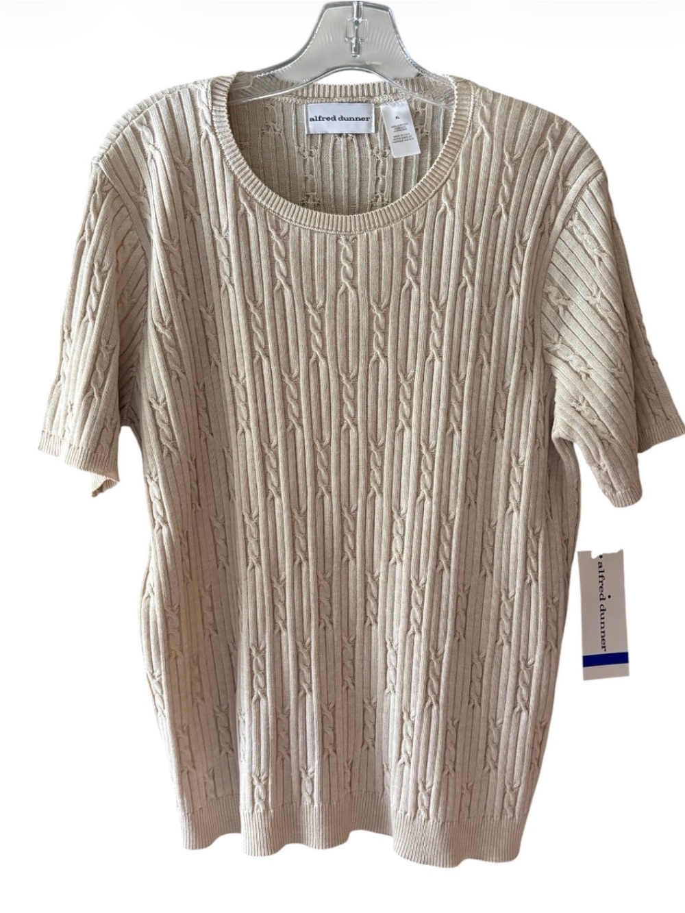 NWT Alfred Dunner short sleeve cable-knit sweater Size XL Tan